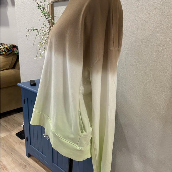 Women's Crew Neck Sweatshirt Thumbholes and Pockets Olive Mint Dip Dye L/XL - Picture 3 of 10
